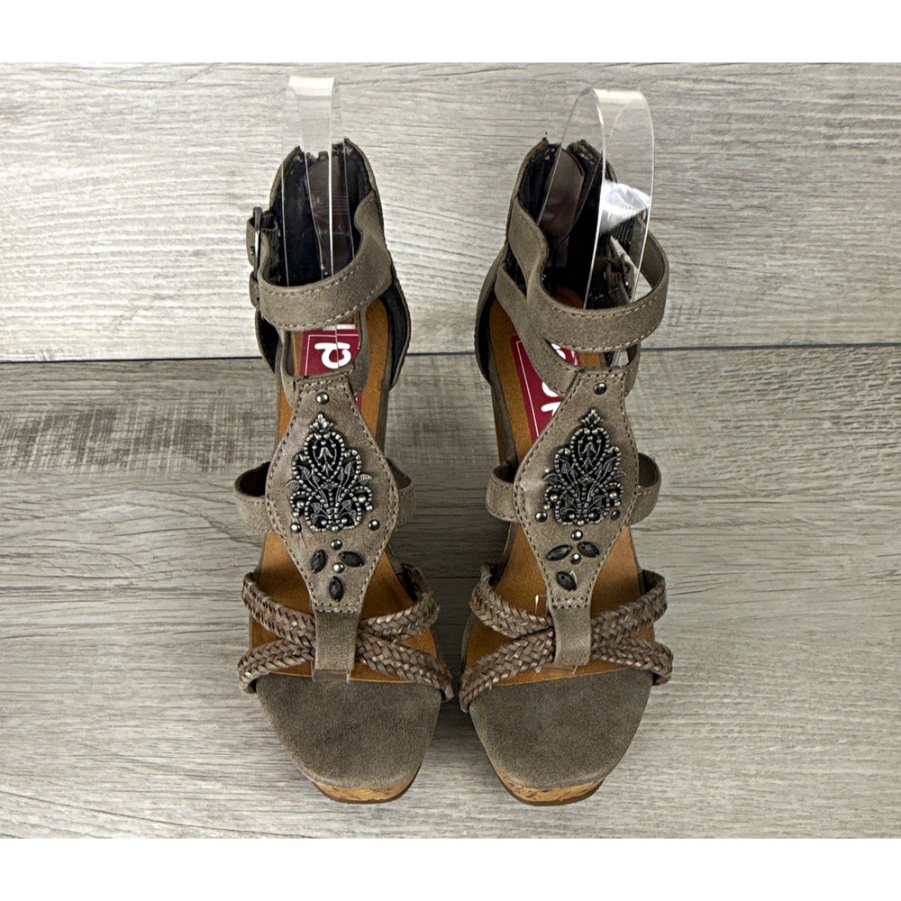 POP Women's Size 6 Cork Wedge Sandals Metal Stud Beaded Gladiator Boho Y2K Heels
